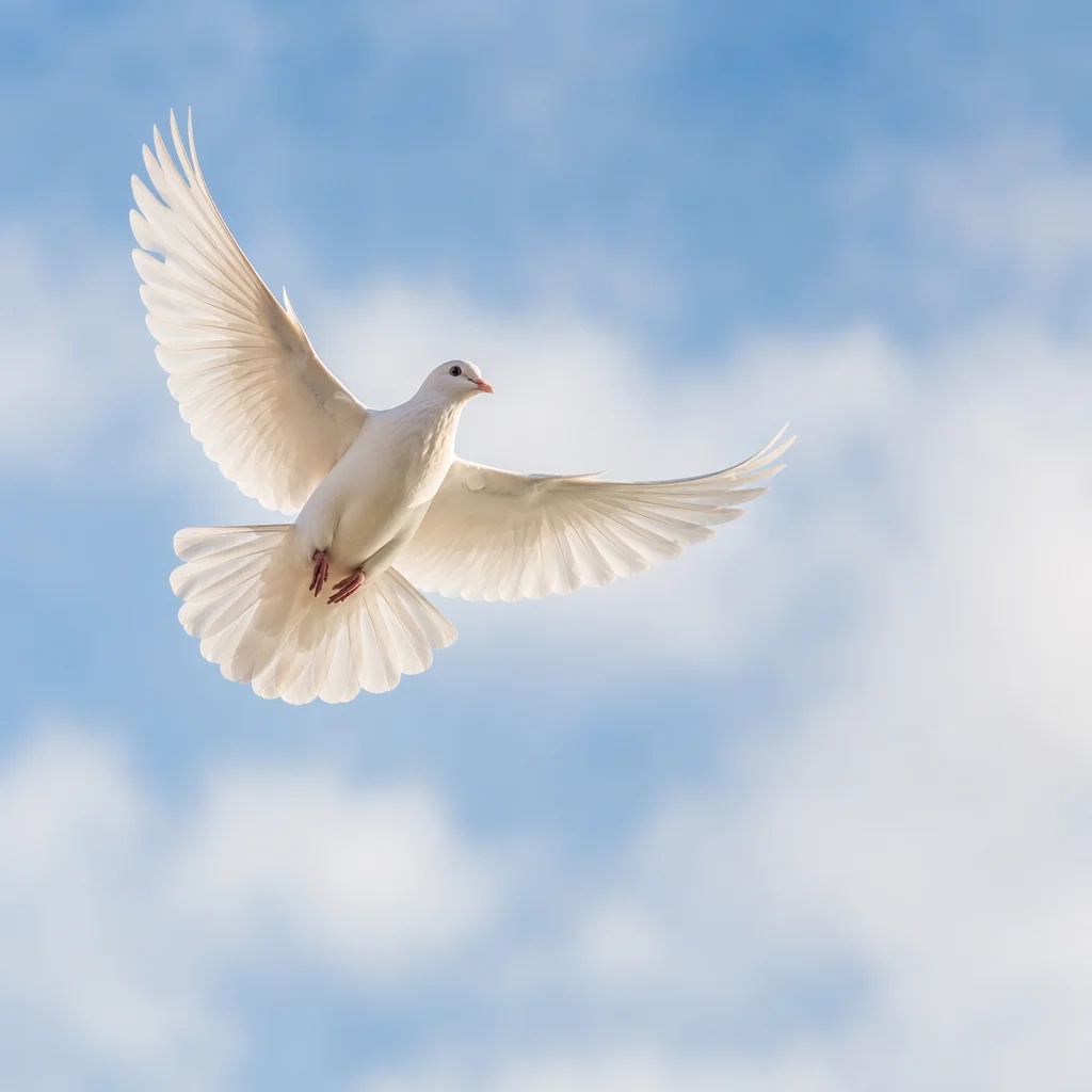White Dove in Peaceful Heavenly Sky