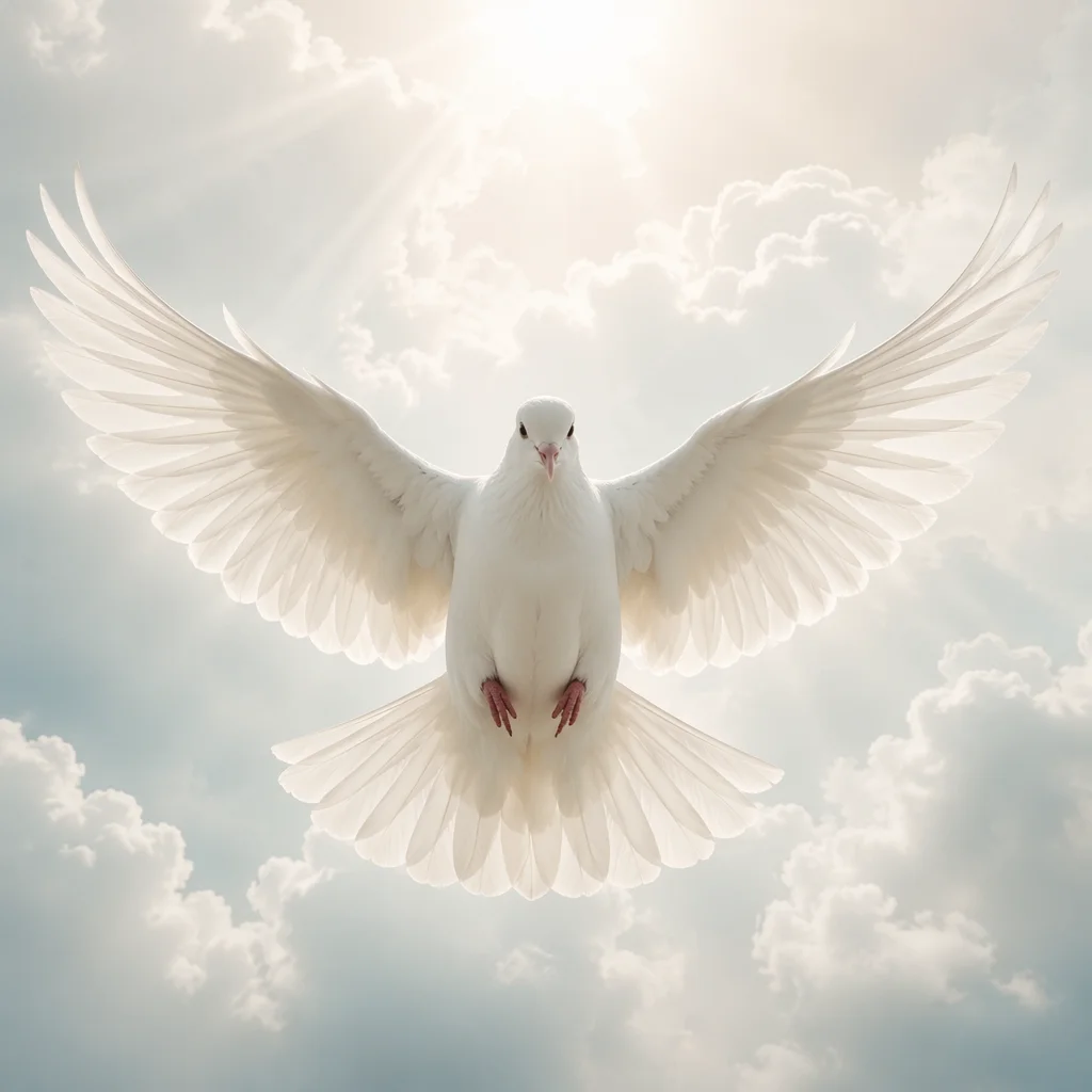 White Dove in Serene Clouded Sky