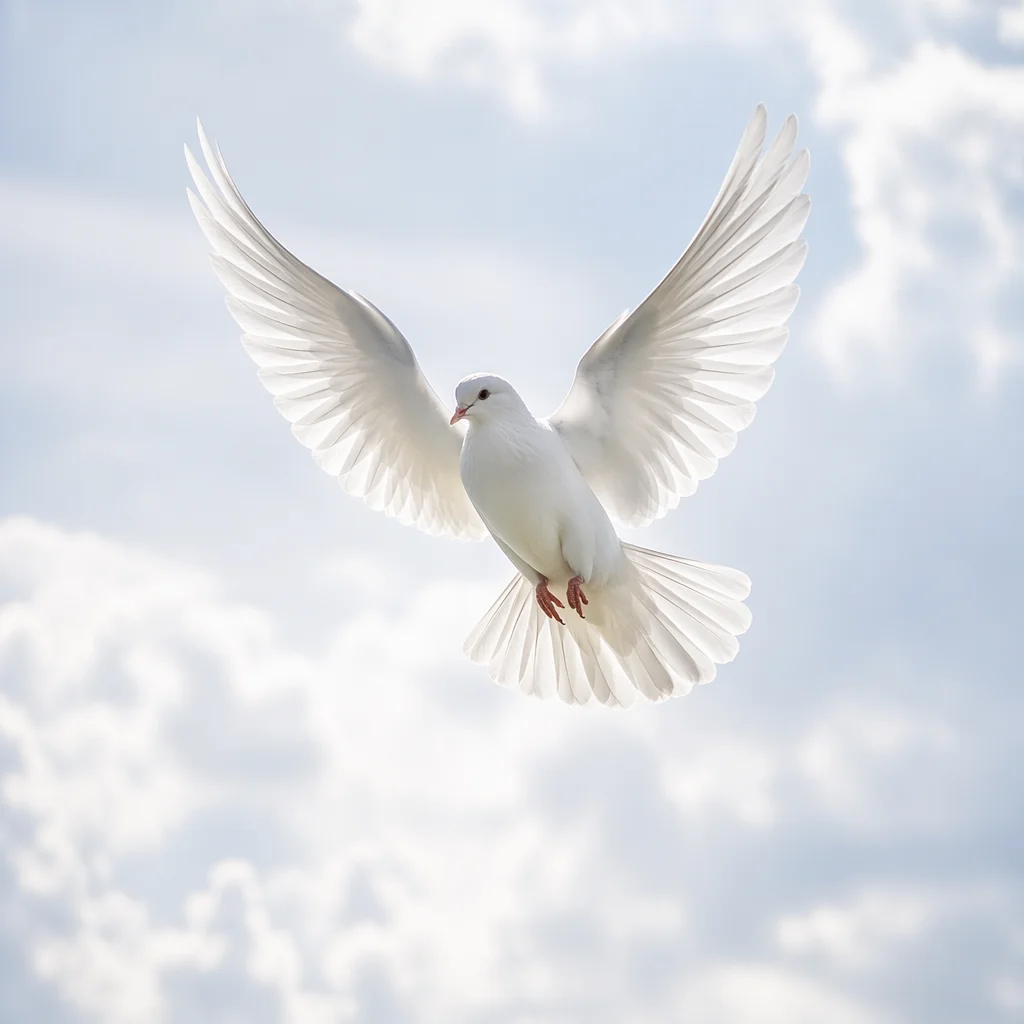 White Dove in Serene Heavenly Sky