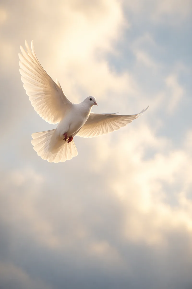 White Dove in Serene Holy Sky
