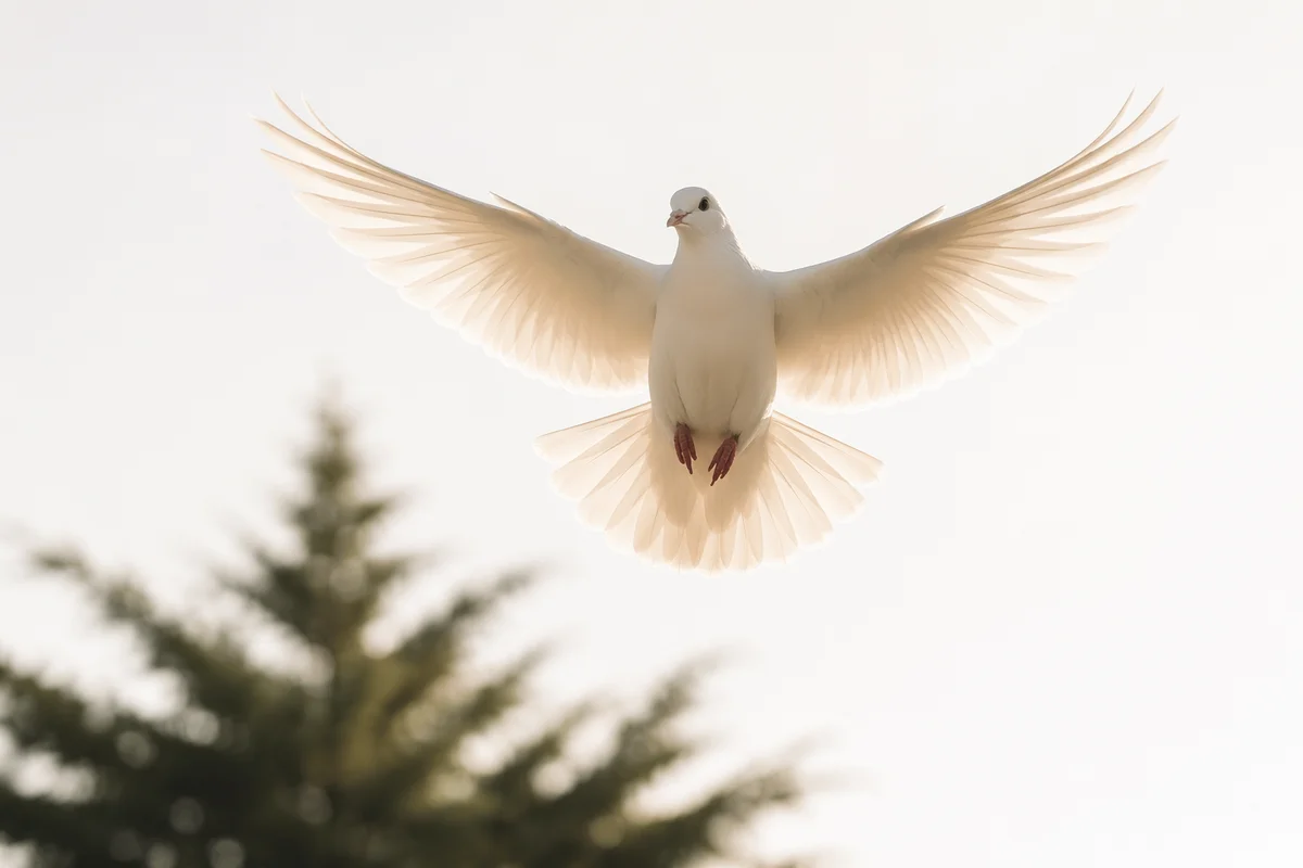 White Dove Flying Through Luminous Sky