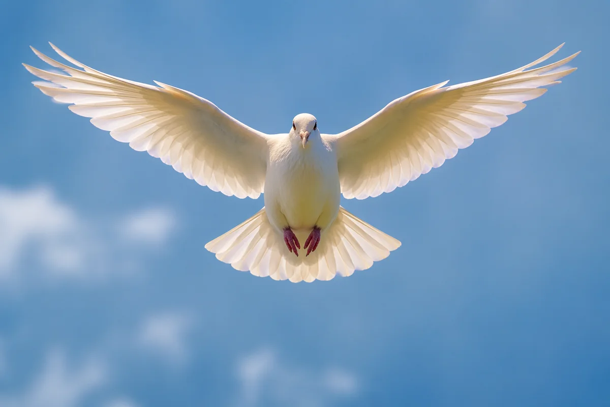 White Dove Flying Through Open Sky