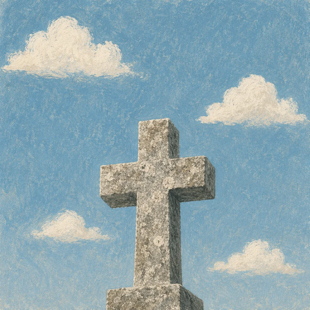 Empty Stone Cross Beneath Serene Blue Sky