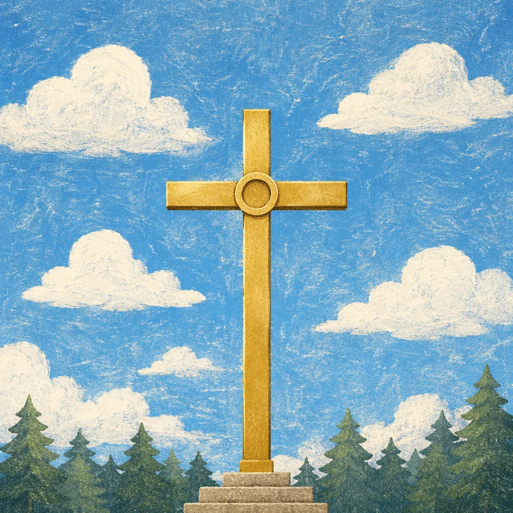 Golden Cross Under Blue Cloudy Sky