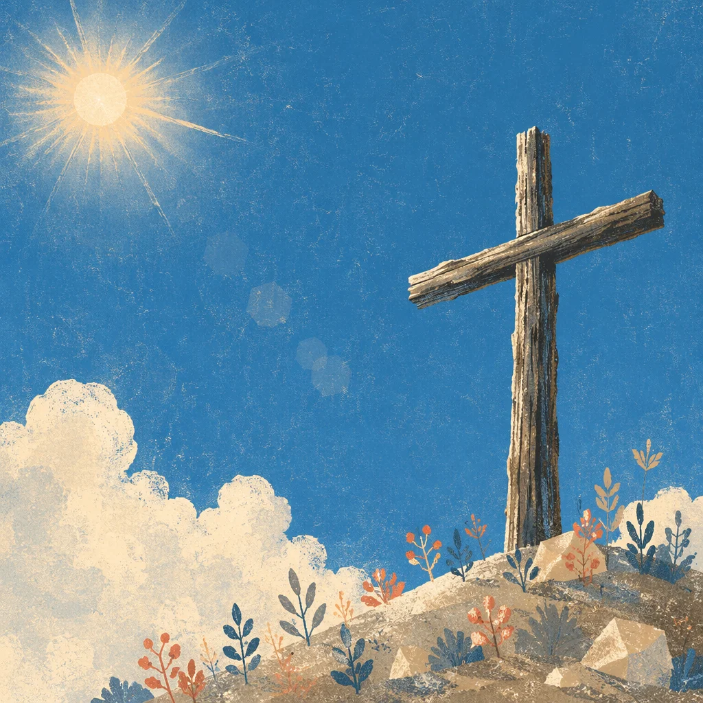 Empty Wooden Cross Beneath Blue Sky