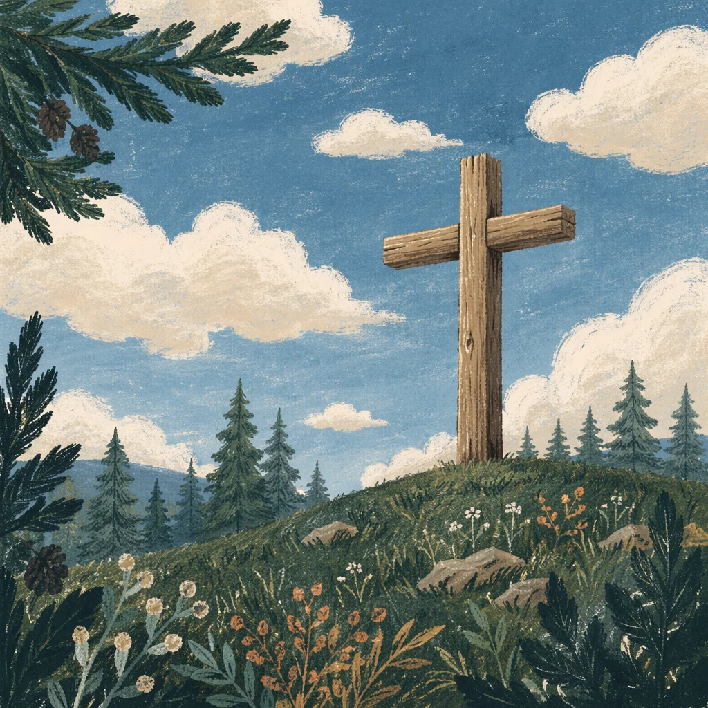 Empty Wooden Cross Under Blue Sky