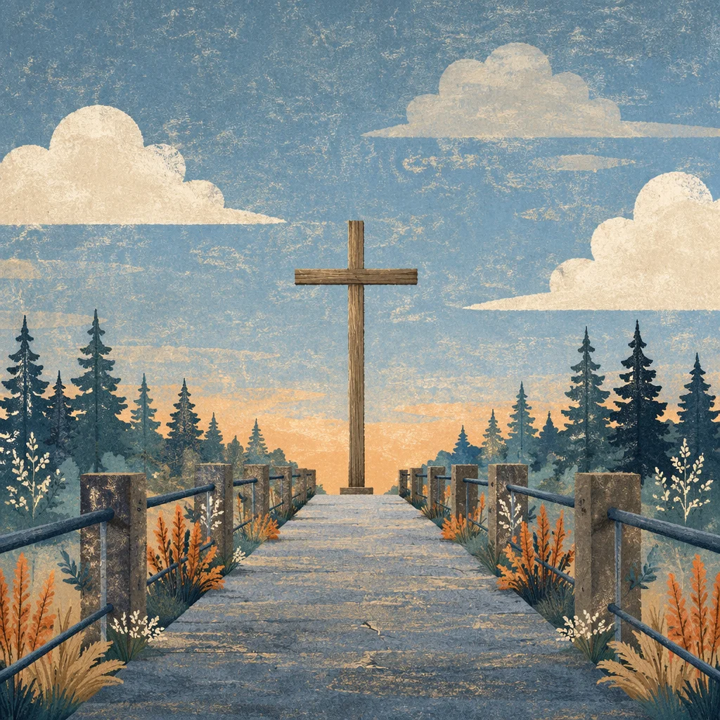 Empty Wooden Cross Under Blue Morning Sky