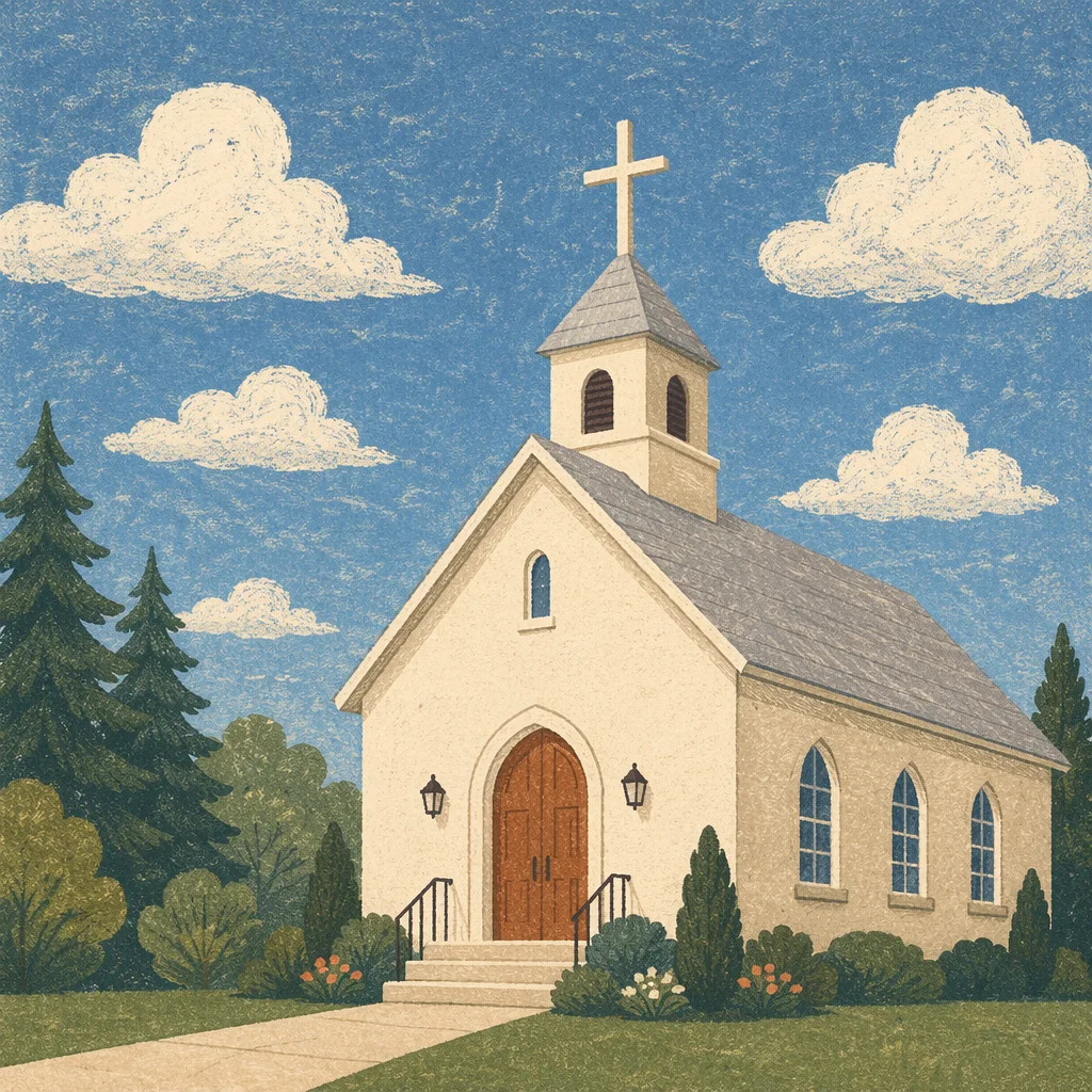 Empty Chapel Cross Under Blue Sky