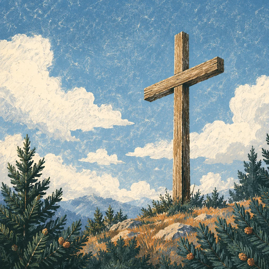 Empty Wooden Cross Beneath Blue Sky