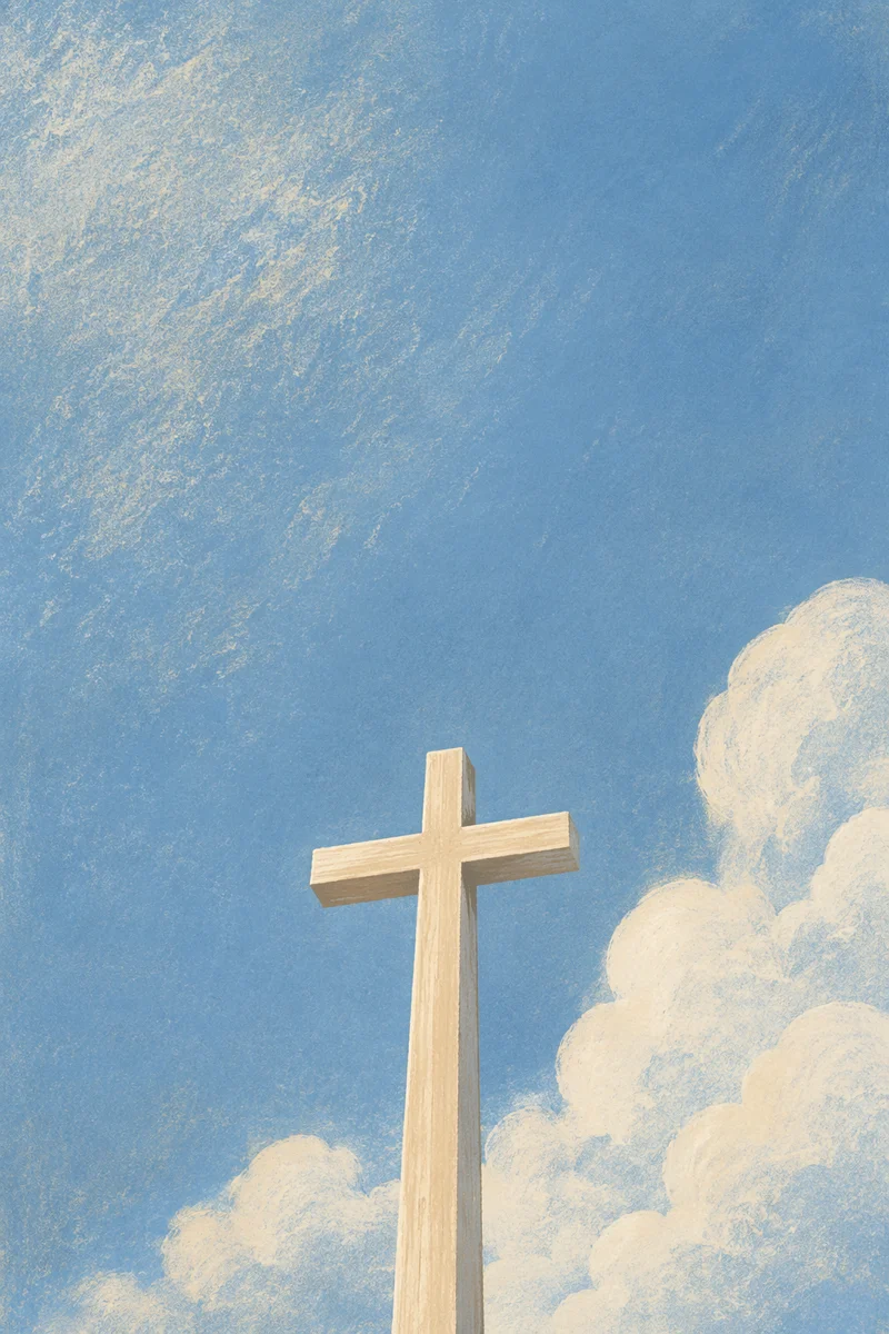 Empty Wooden Cross Beneath Blue Sky