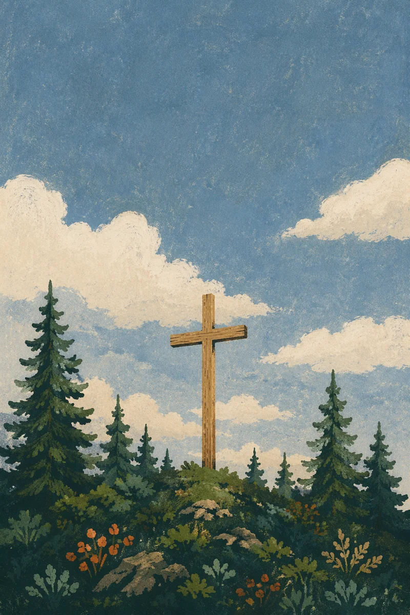 Empty Wooden Cross Under Blue Sky