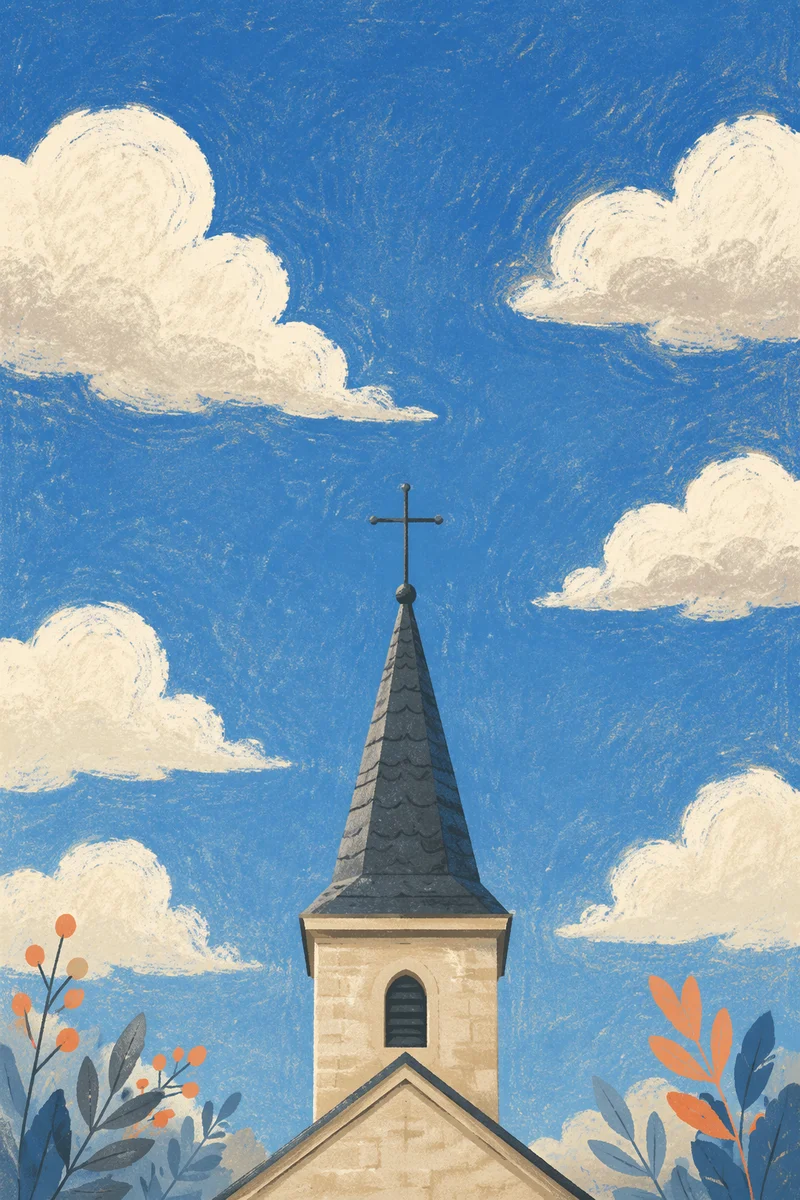 Empty Cross Above Chapel Steeple Sky