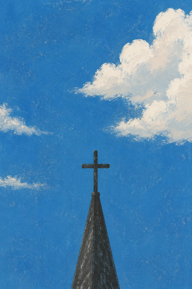 Cross on Steeple Under Blue Sky