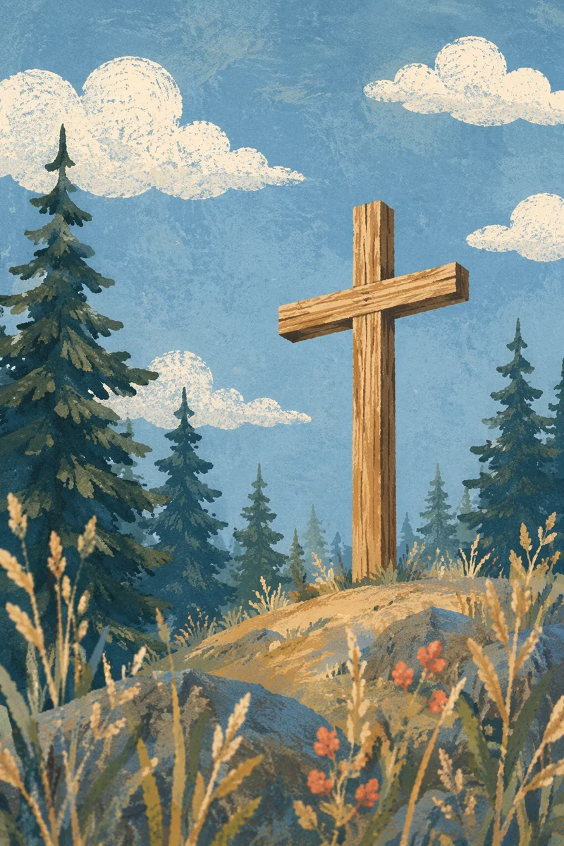 Empty Wooden Cross Under Blue Sky