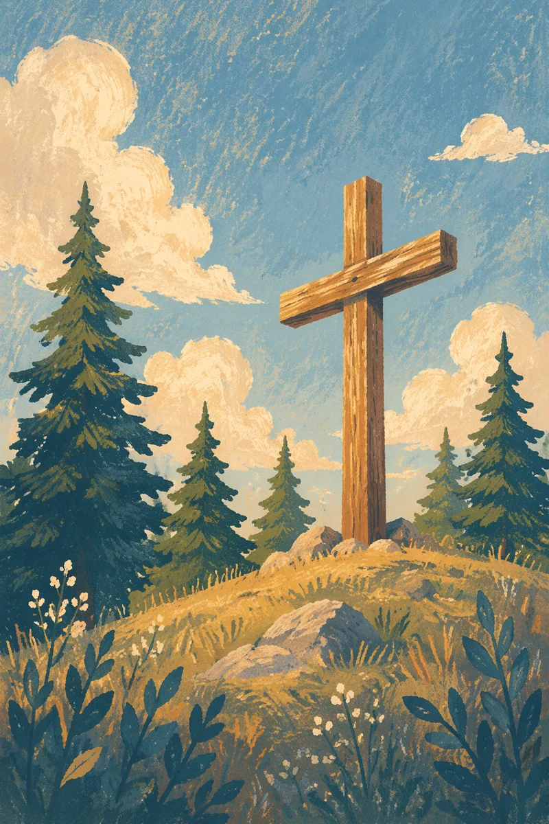Empty Wooden Cross Beneath Blue Sky