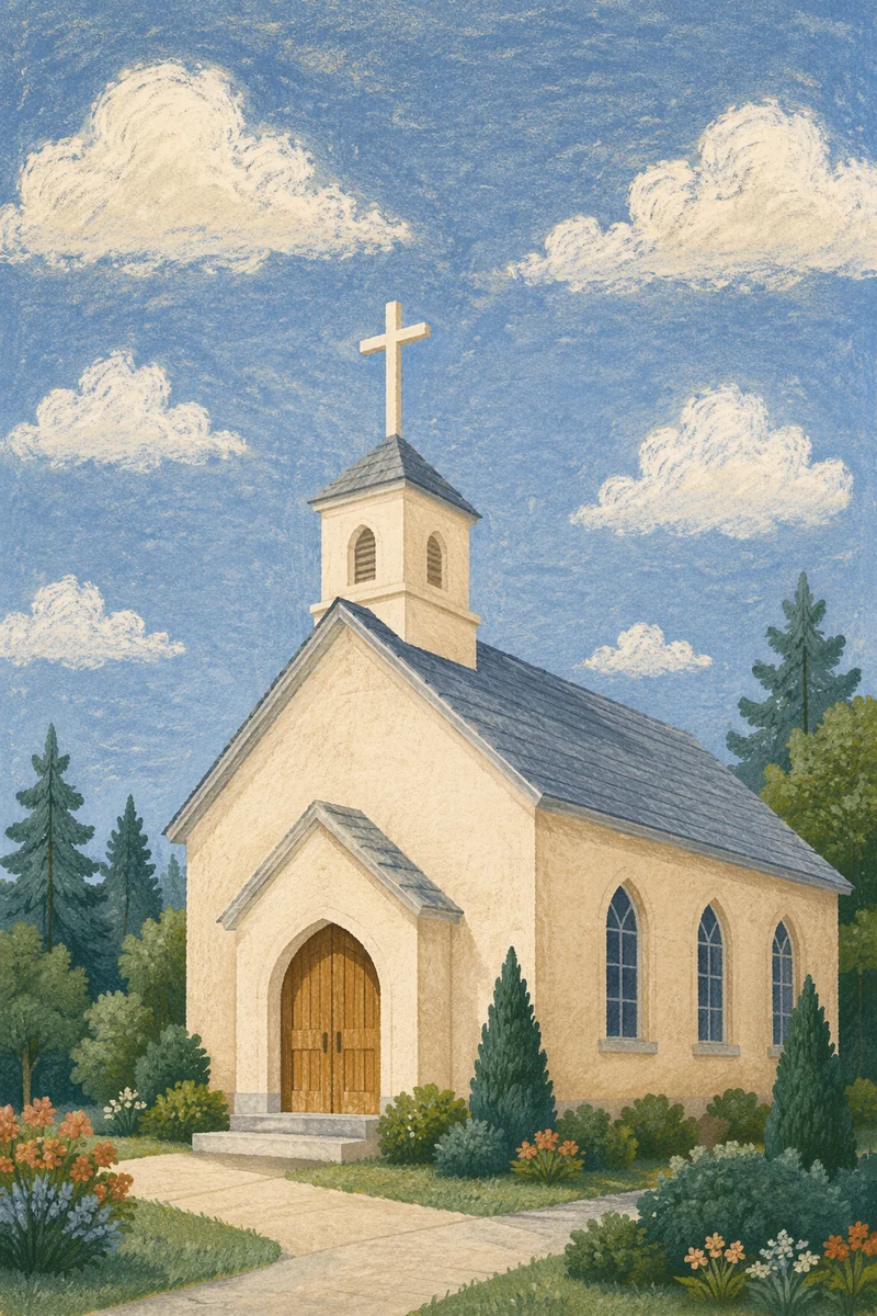 Empty Chapel Cross Under Blue Cloudy Sky