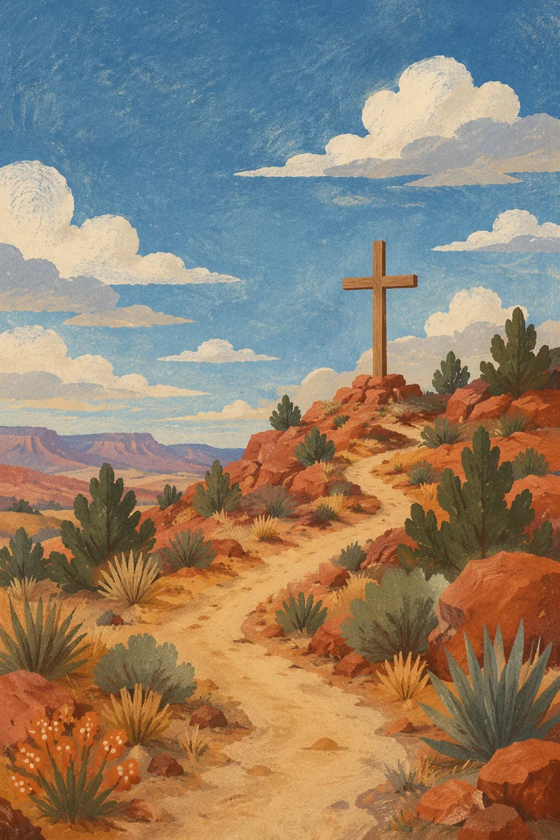 Empty Wooden Cross Beneath Blue Desert Sky