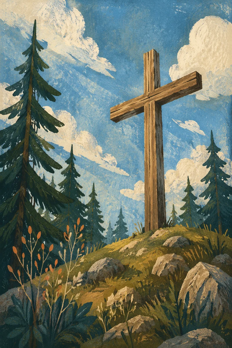 Empty Wooden Cross Beneath Blue Sky