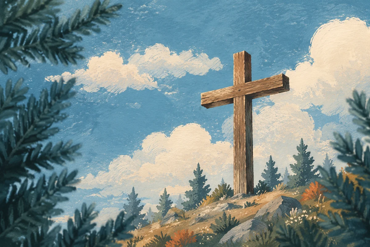Empty Wooden Cross Beneath Blue Sky