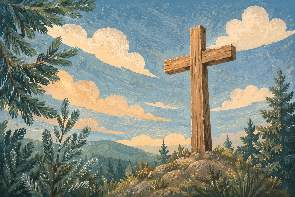 Empty Wooden Cross Under Blue Sky