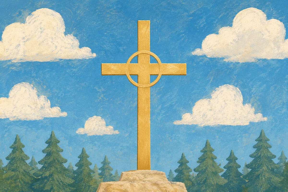 Golden Cross Under Blue Clouded Sky