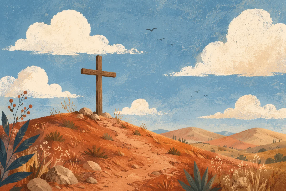 Empty Wooden Cross Beneath Blue Sky