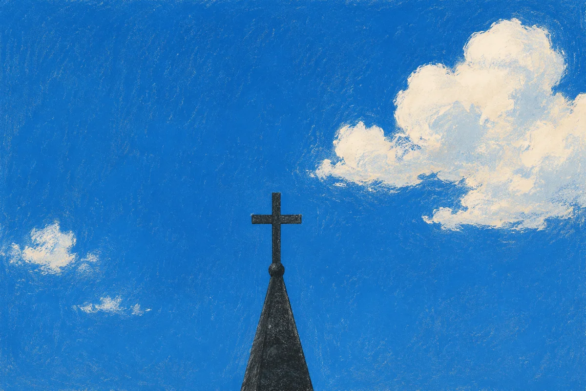 Cross on Steeple Beneath Blue Sky