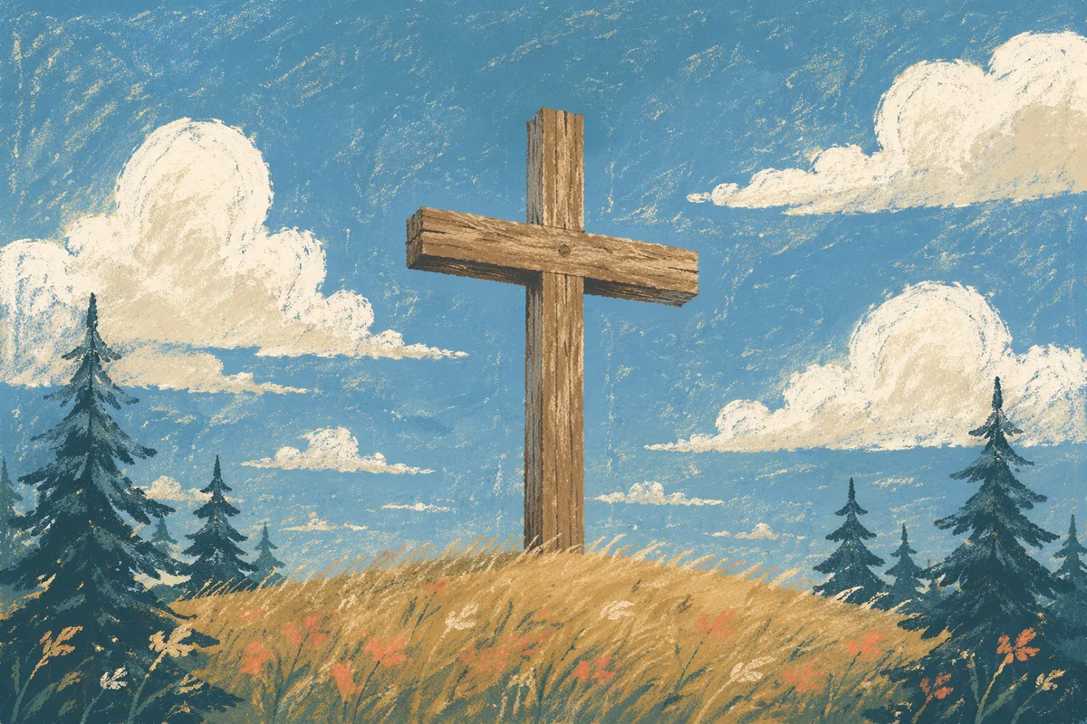 Empty Wooden Cross Under Blue Sky