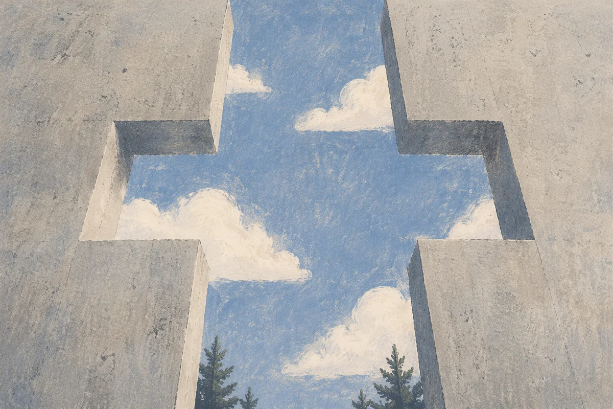 Empty Cross Opening Beneath Blue Sky