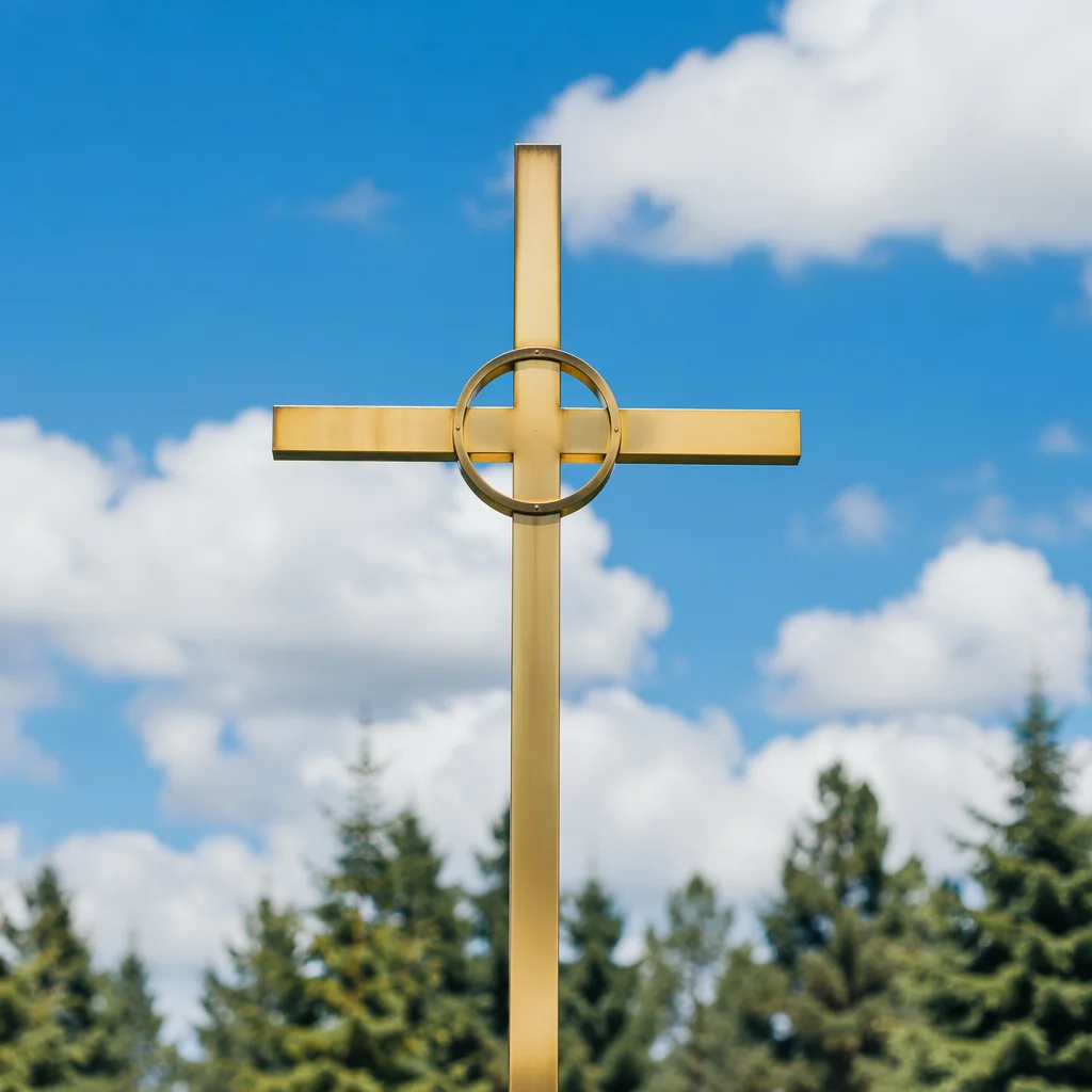 Golden Cross Beneath Blue Sky Clouds
