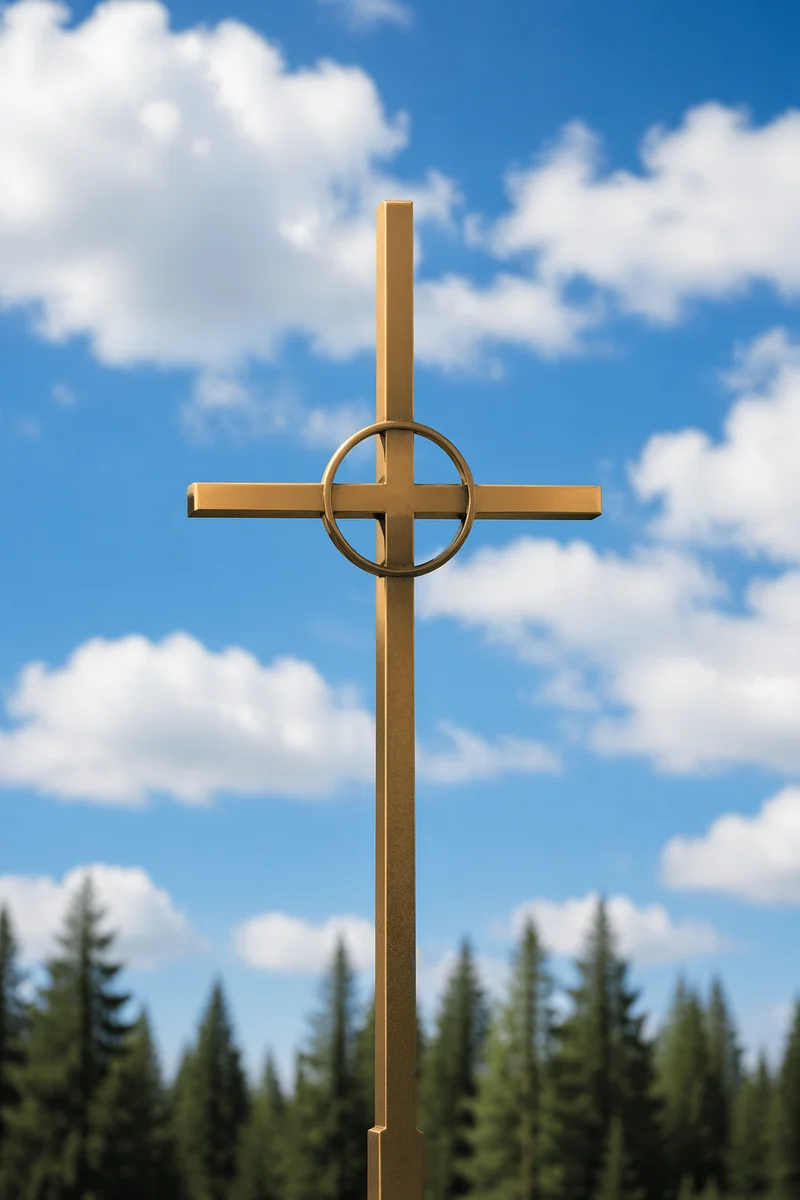 Golden Cross Beneath Blue Cloudy Sky