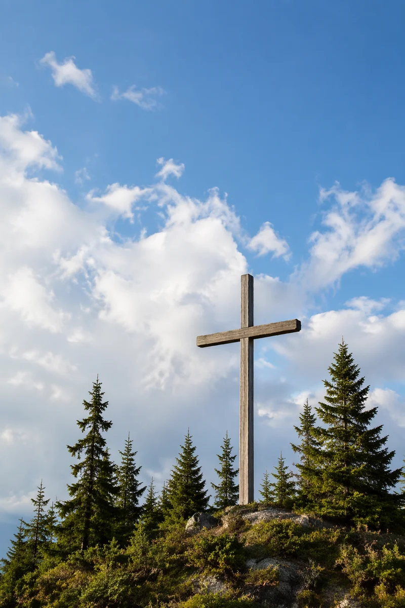 Empty Wooden Cross Beneath Blue Sky