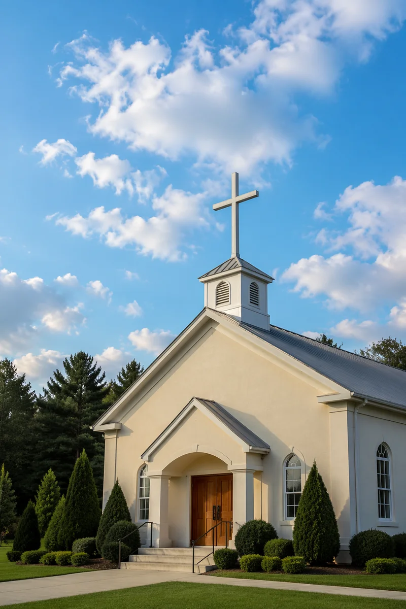 Empty Chapel Cross Under Blue Sky