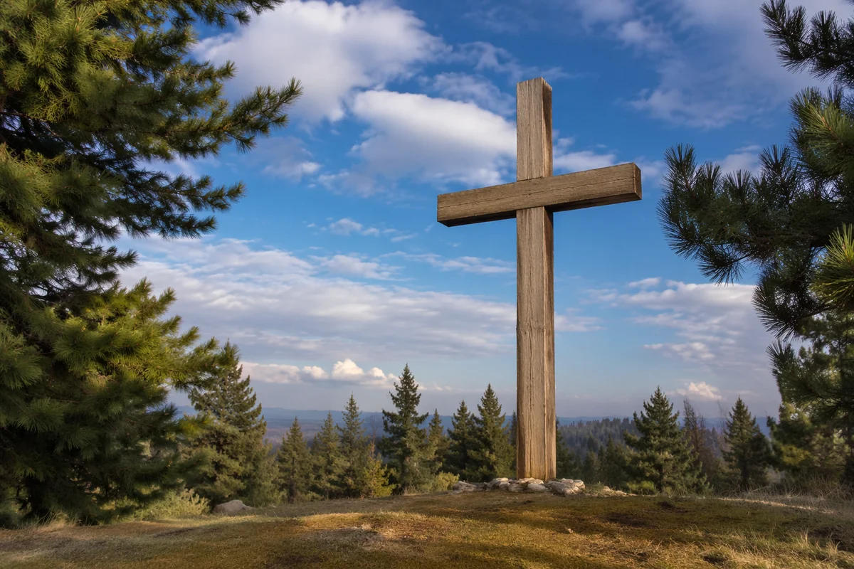 Empty Wooden Cross Beneath Blue Sky