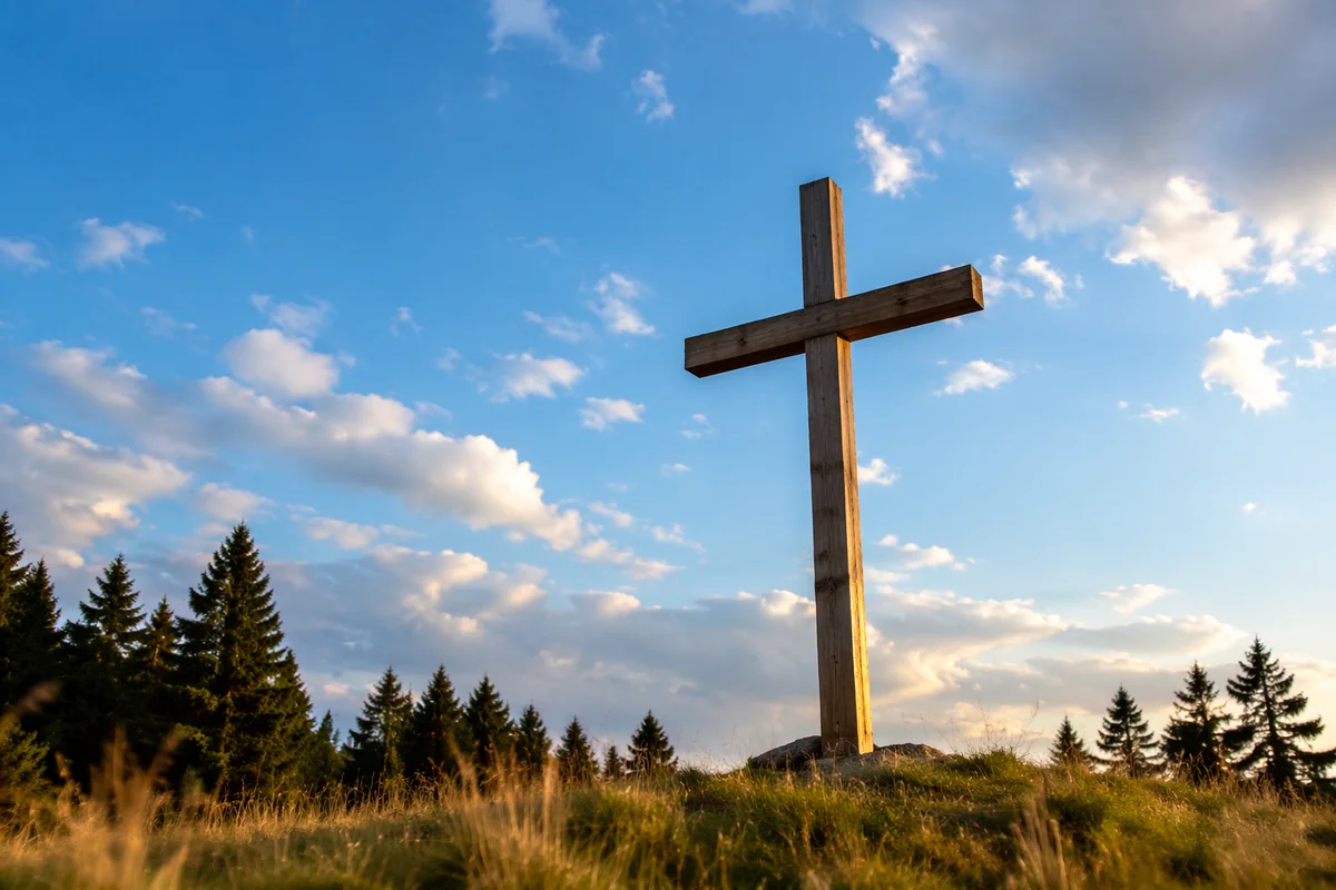 Empty Wooden Cross Beneath Blue Sky