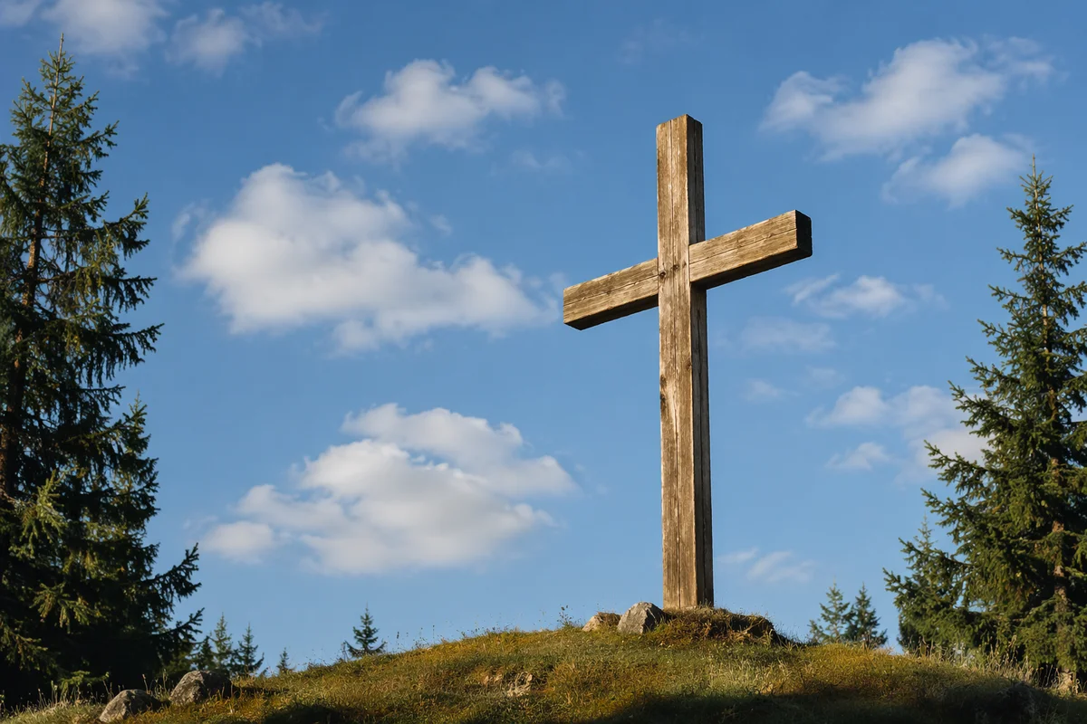 Empty Wooden Cross Beneath Blue Sky