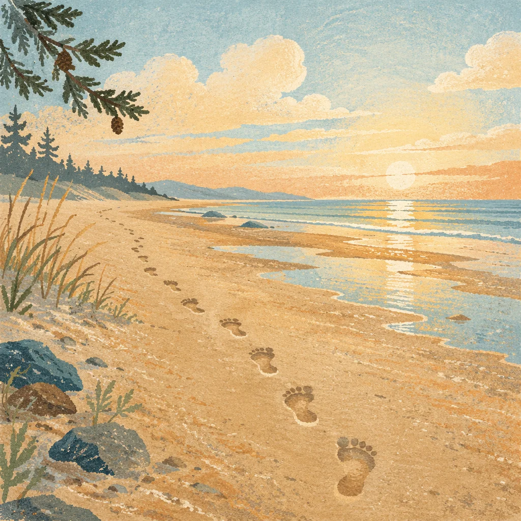 Hopeful Footprints on Beach at Sunrise