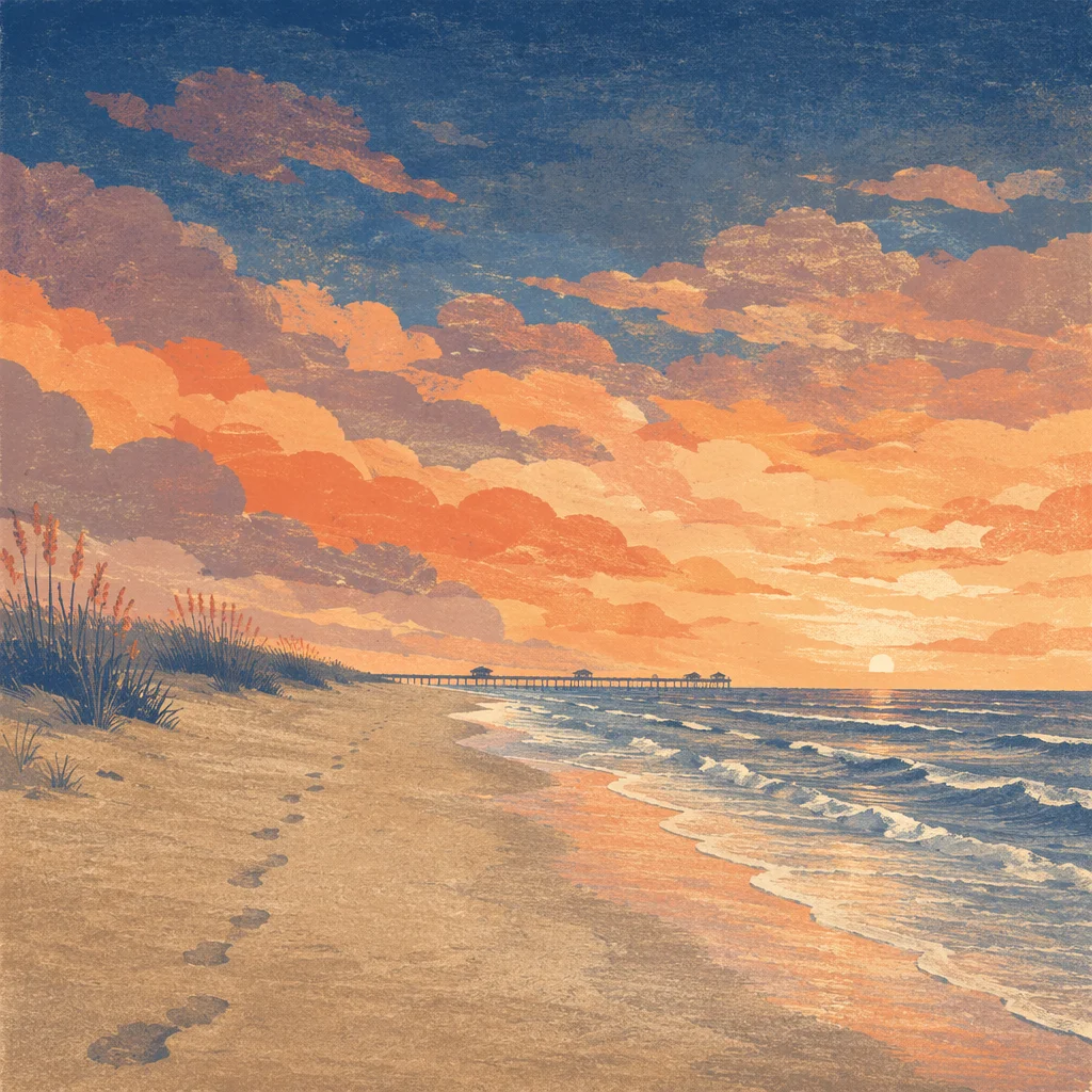 Footprints on Sandy Beach at Sunrise