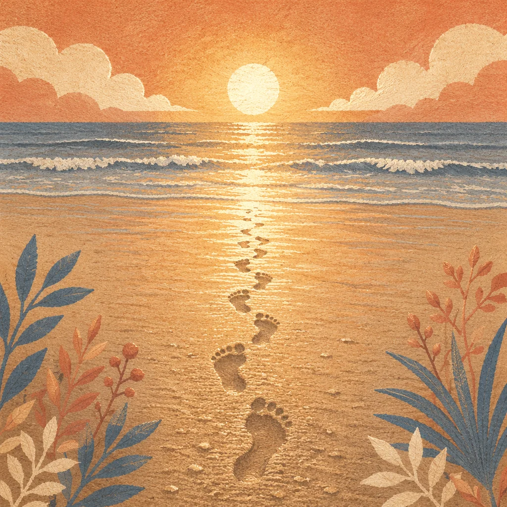 Footprints in Sand at Sunrise