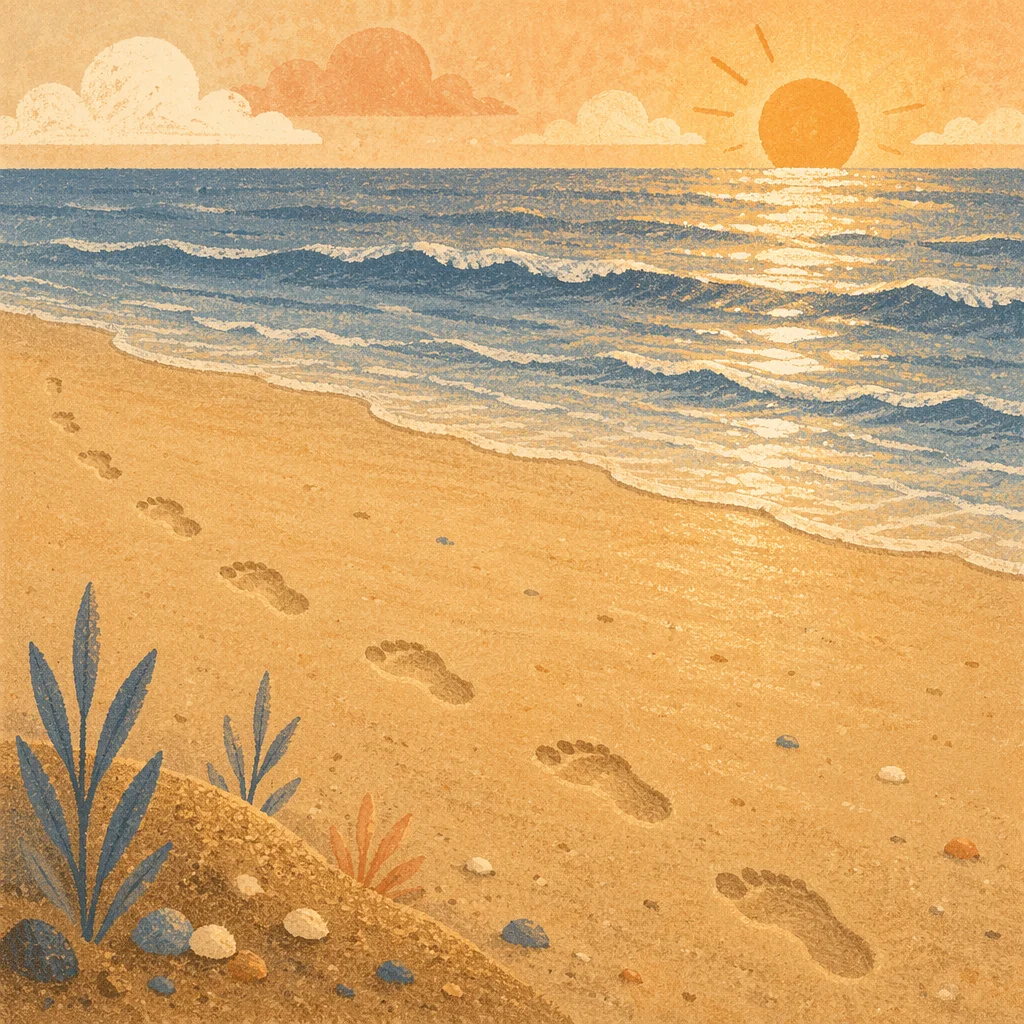 Peaceful Footprints on Sunrise Beach Sand