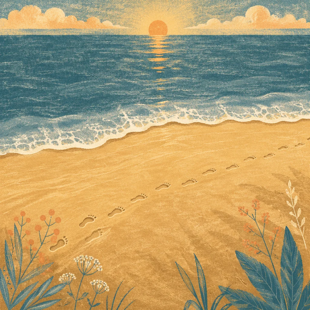 Sunrise Footprints Along a Quiet Beach
