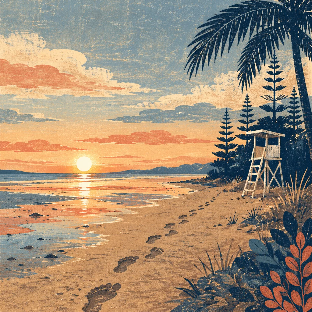 Sunrise Footprints on a Peaceful Beach