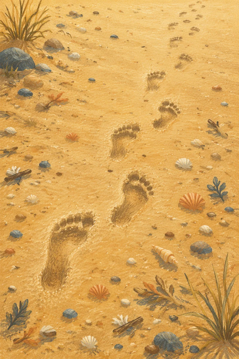 Golden Sunrise Footprints on Quiet Beach
