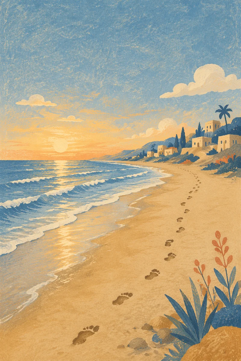 Sunrise Footprints Along Peaceful Sandy Beach