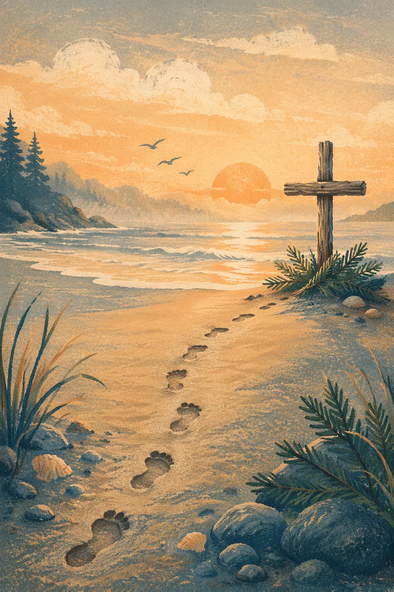 Evergreen Hope Footprints at Beach Sunrise