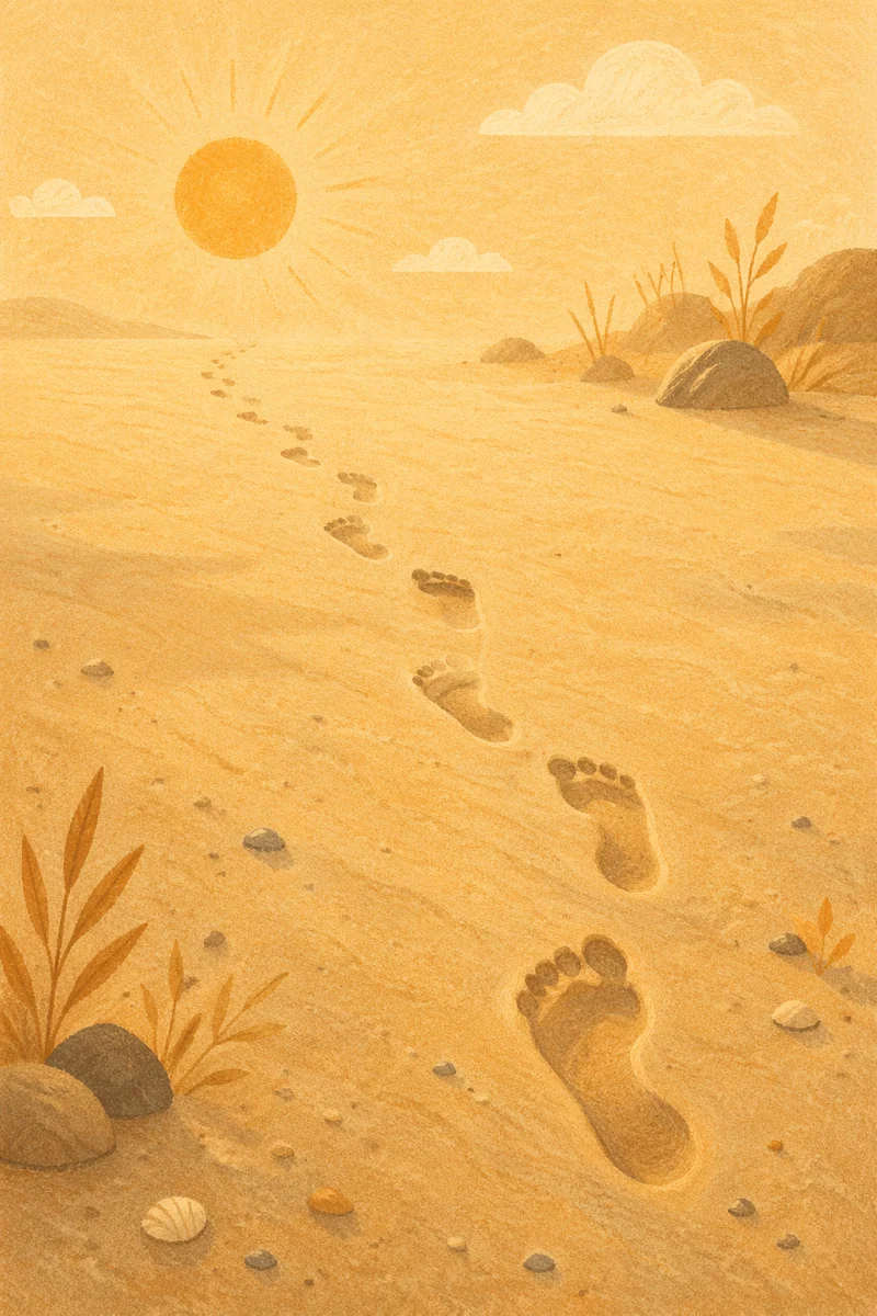 Footprints in Sand at Sunrise