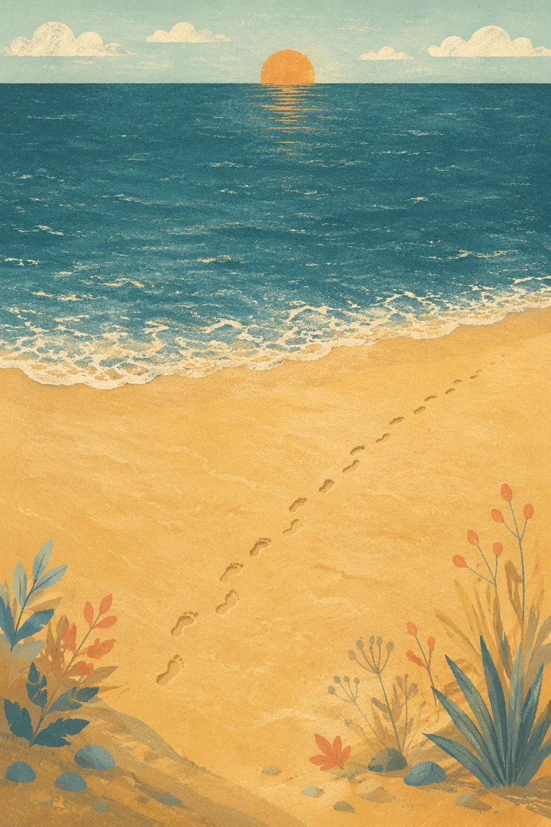 Sunrise Footprints Along a Peaceful Shore