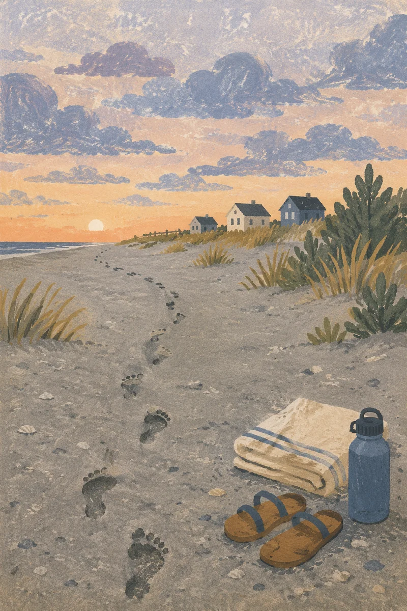 Sunrise Footprints Along Quiet Sandy Shore