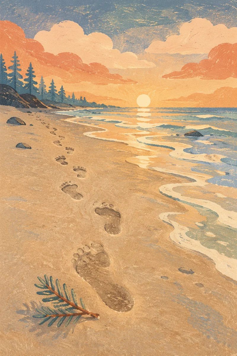 Footprints in Sand at Hopeful Sunrise