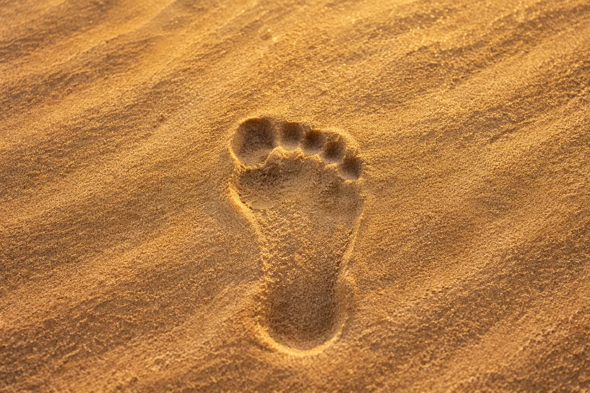 Single Footprint in Golden Sunrise Sand